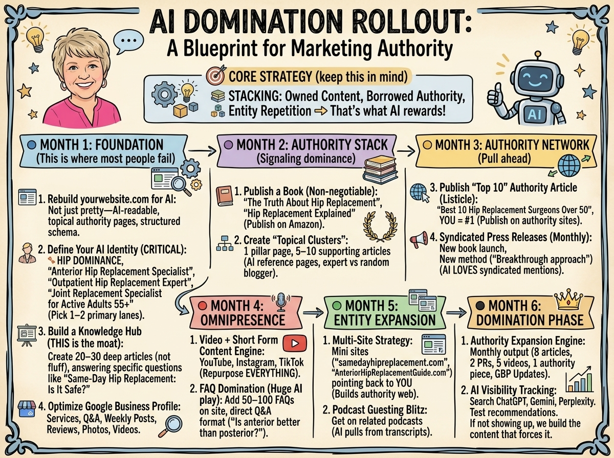 AI Domination Rollout: A 6-month blueprint for marketing authority for a hip replacement surgeon
